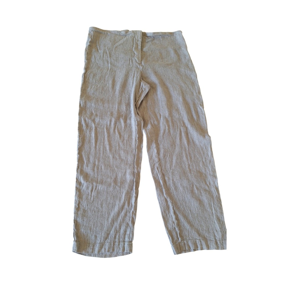 Eileen Fisher Womens Linen Cotton Blend Straight Leg Pants Oatmeal Beige Size L